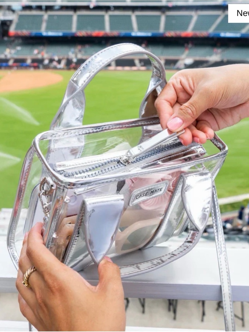 case-mate Silver Clear Crossbody Tote with Metallic Accents